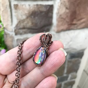 Aurora Opal Pink Rainbow Copper Pendant