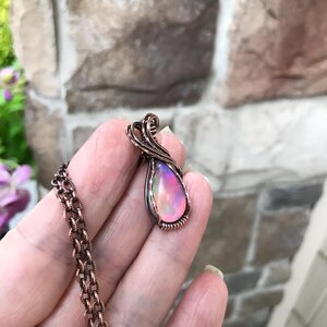 Aurora Opal Pink Rainbow Copper Pendant