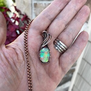 Aurora Opal Oval Green Pink Copper Necklace