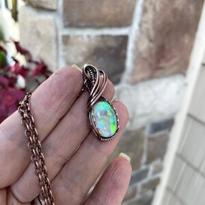 Aurora Opal Oval Green Pink Copper Necklace