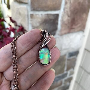 Aurora Opal Oval Green Pink Copper Necklace