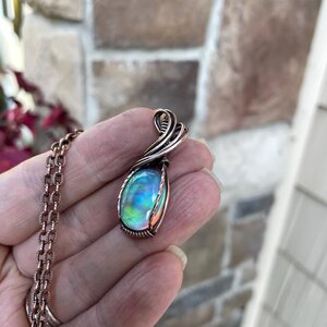 Aurora Opal Oval Green Pink Copper Necklace