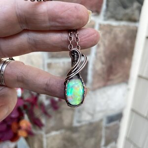 Aurora Opal Oval Green Pink Copper Necklace