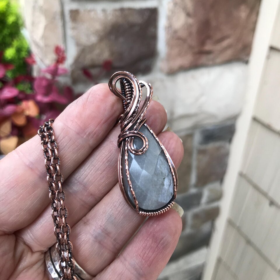 Gray Faceted Moonstone Copper Pendant