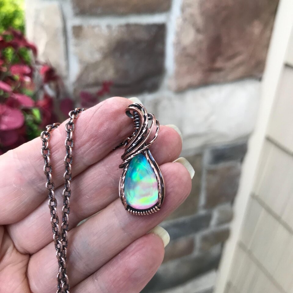 Aurora Opal Small Teardrop Pendant