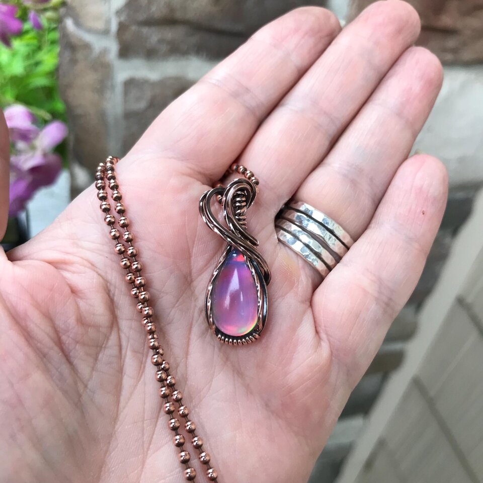 Aurora Opal Pink Rainbow Copper Pendant