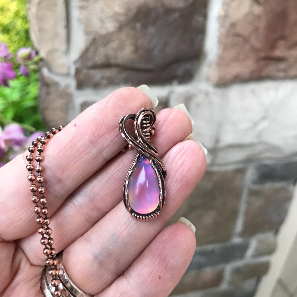 Aurora Opal Pink Rainbow Copper Pendant