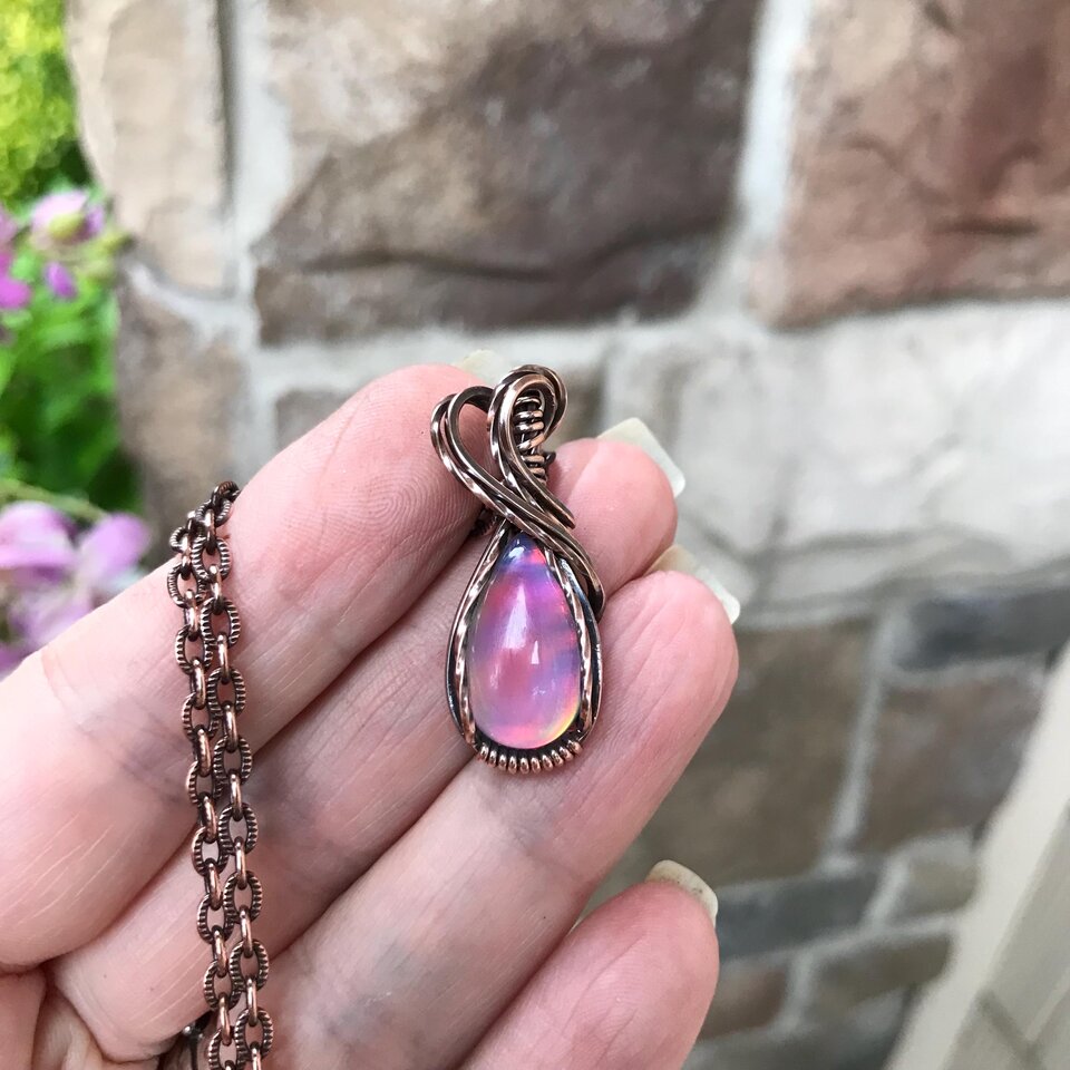 Aurora Opal Pink Rainbow Copper Pendant
