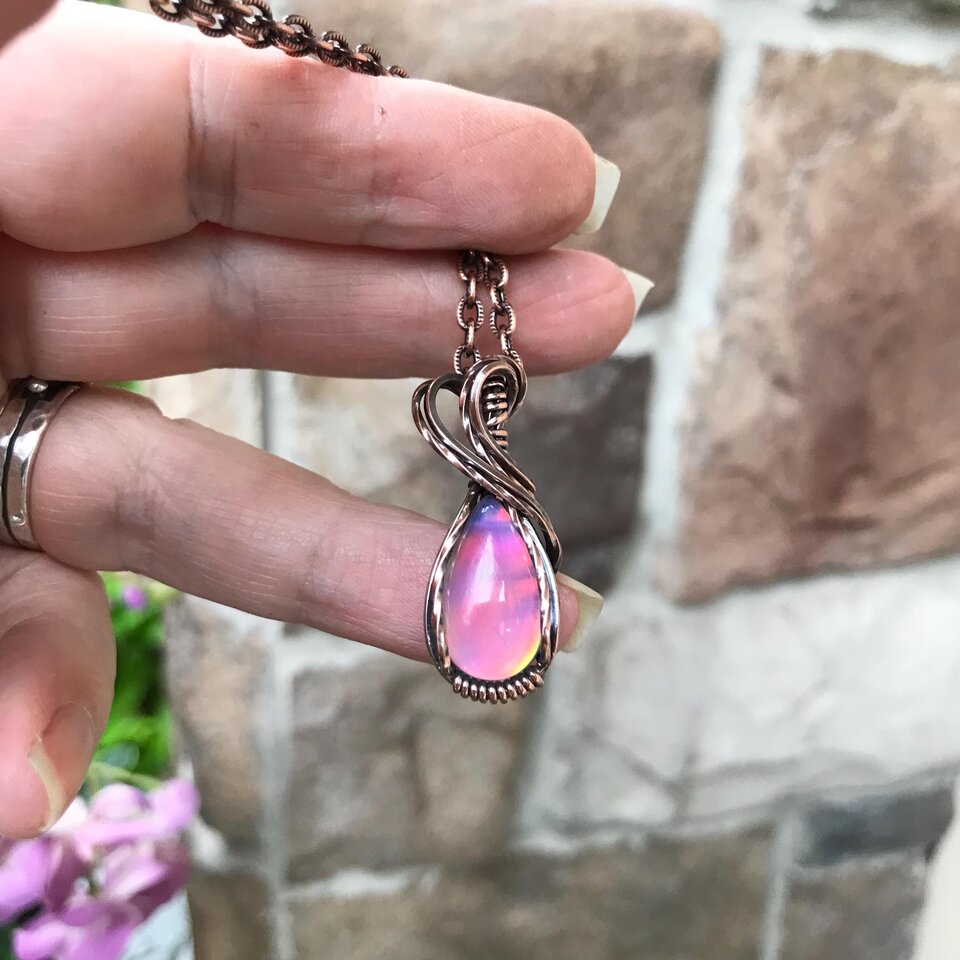 Aurora Opal Pink Rainbow Copper Pendant