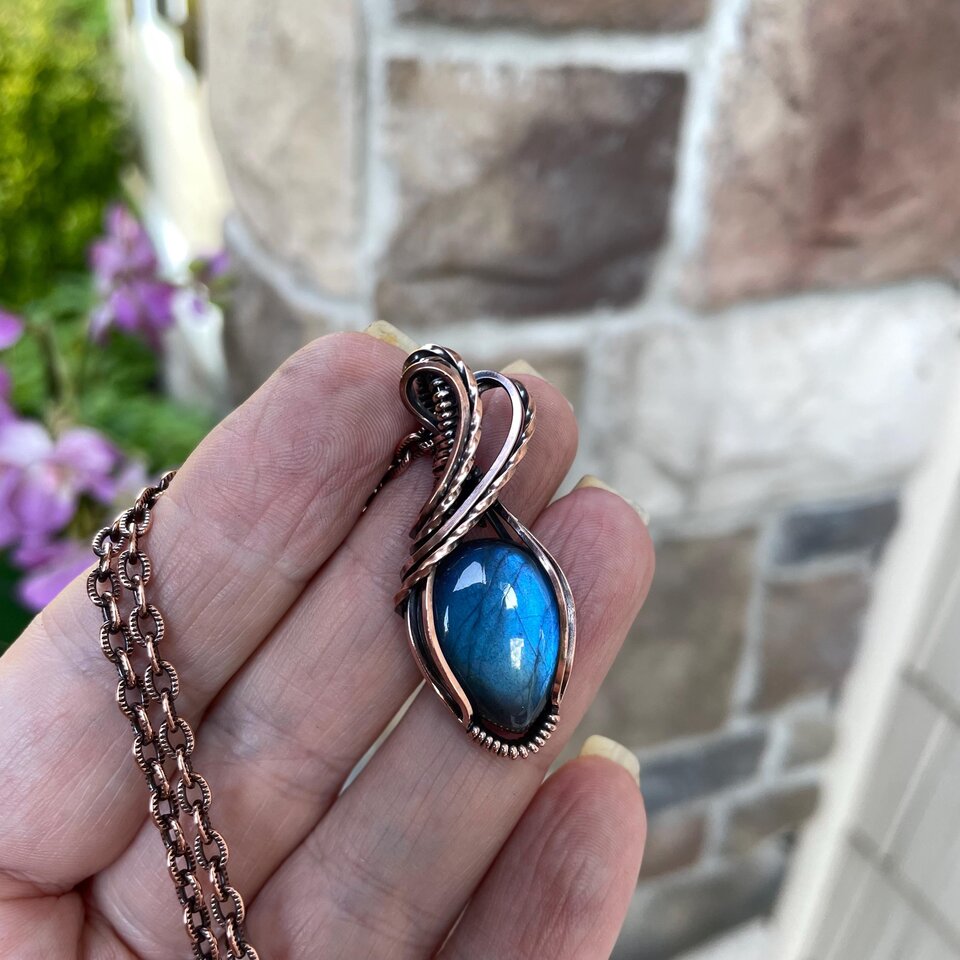 Blue Labradorite Small Copper Pendant