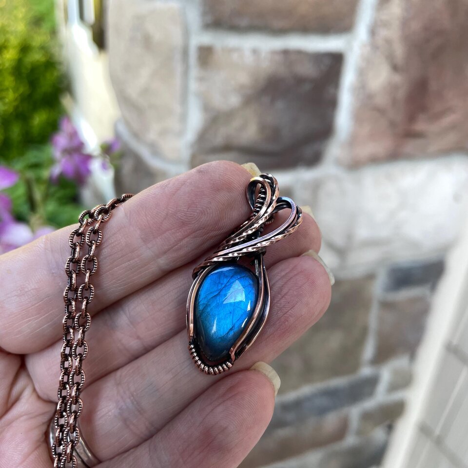 Blue Labradorite Small Copper Pendant