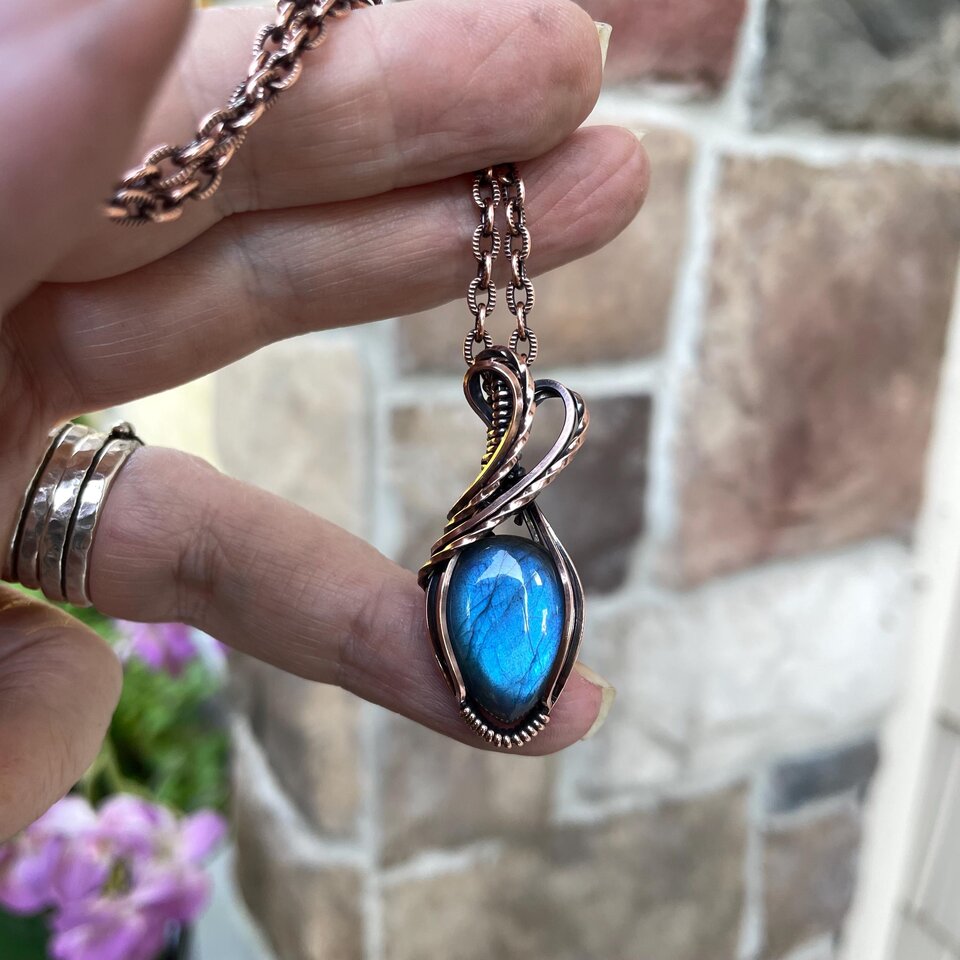 Blue Labradorite Small Copper Pendant
