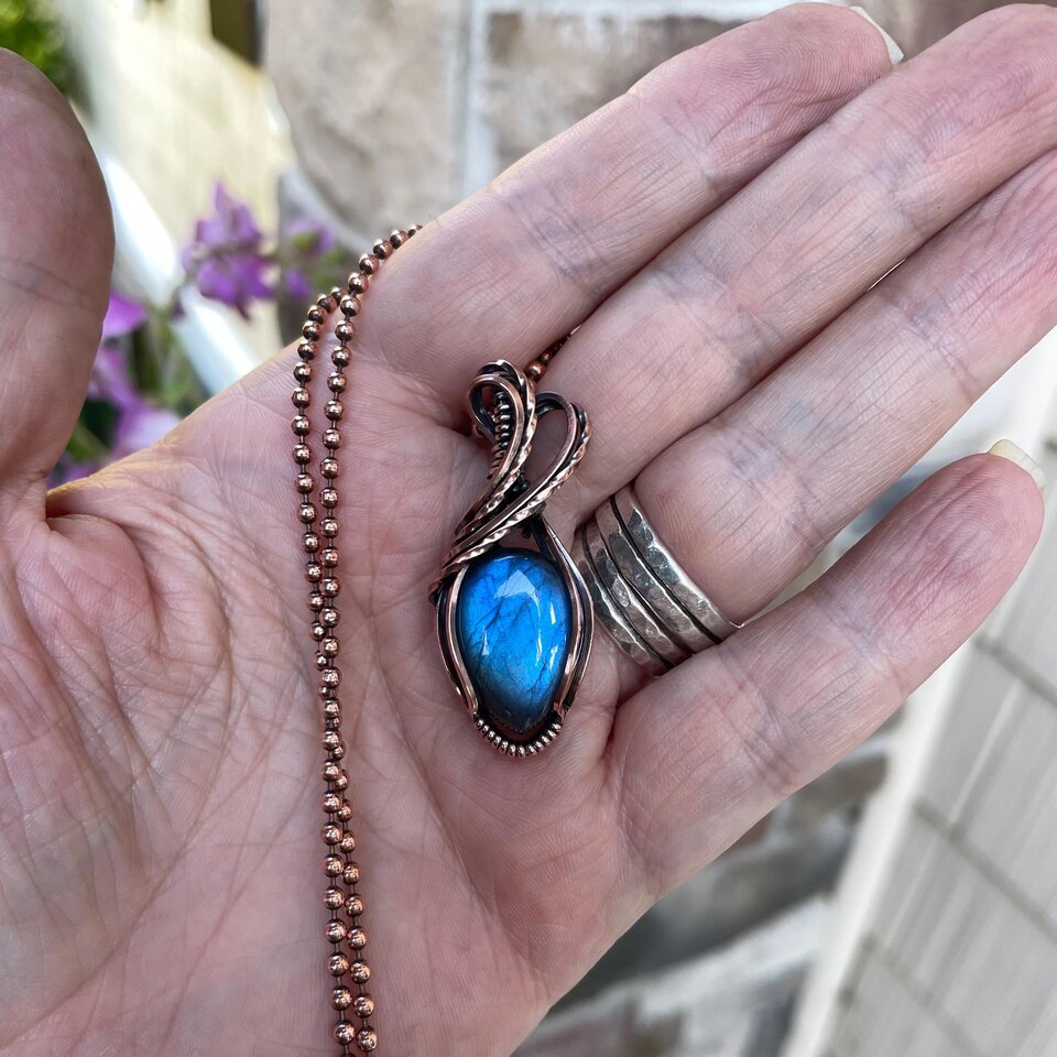 Blue Labradorite Small Copper Pendant