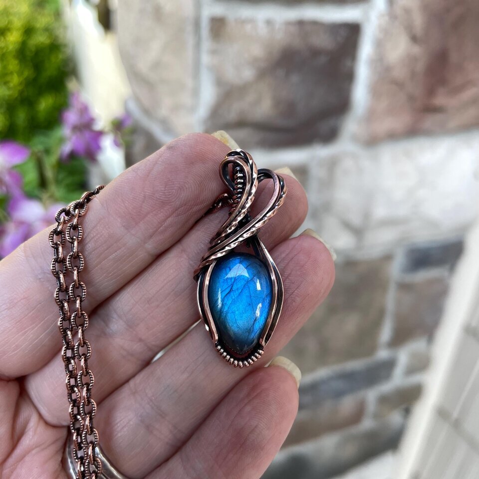 Blue Labradorite Small Copper Pendant