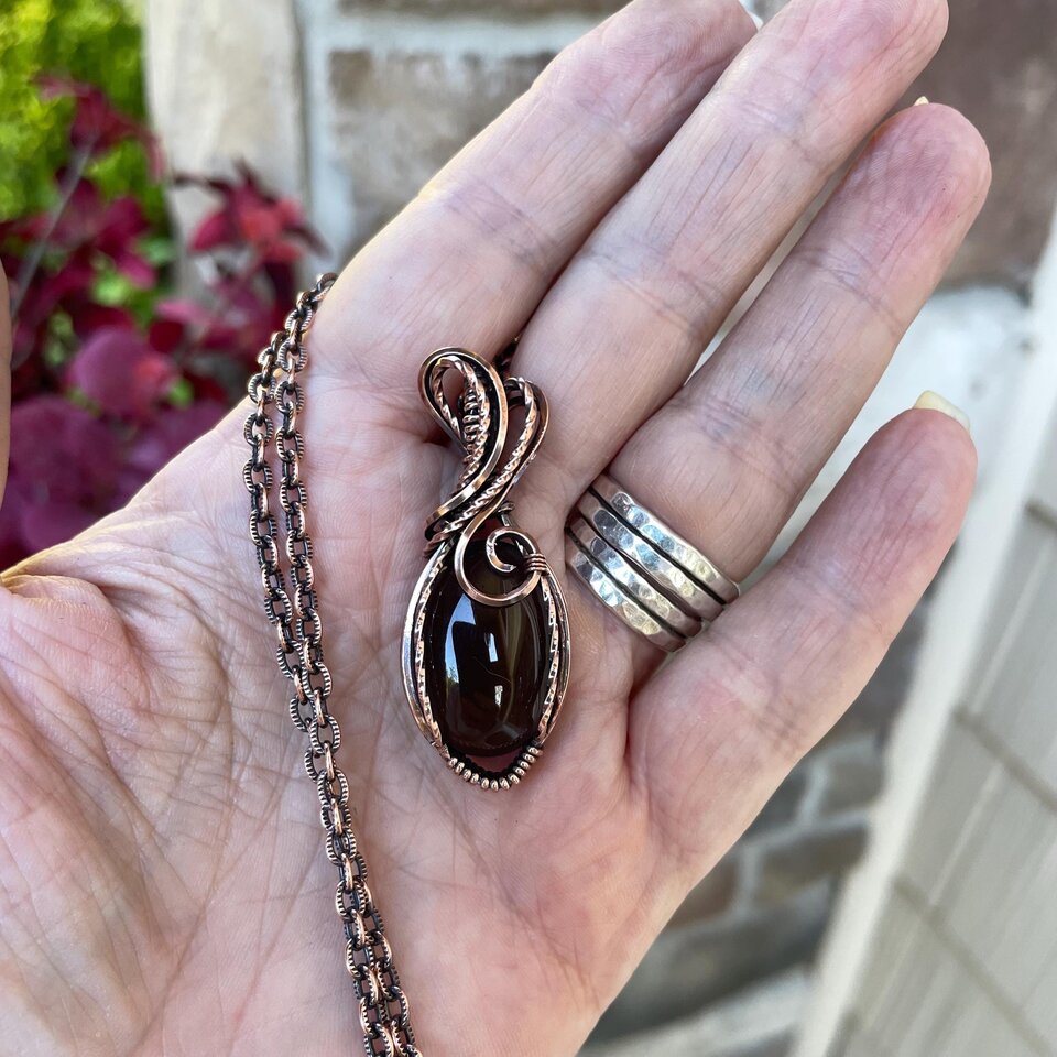 Smoky Quartz Swirly Copper Necklace