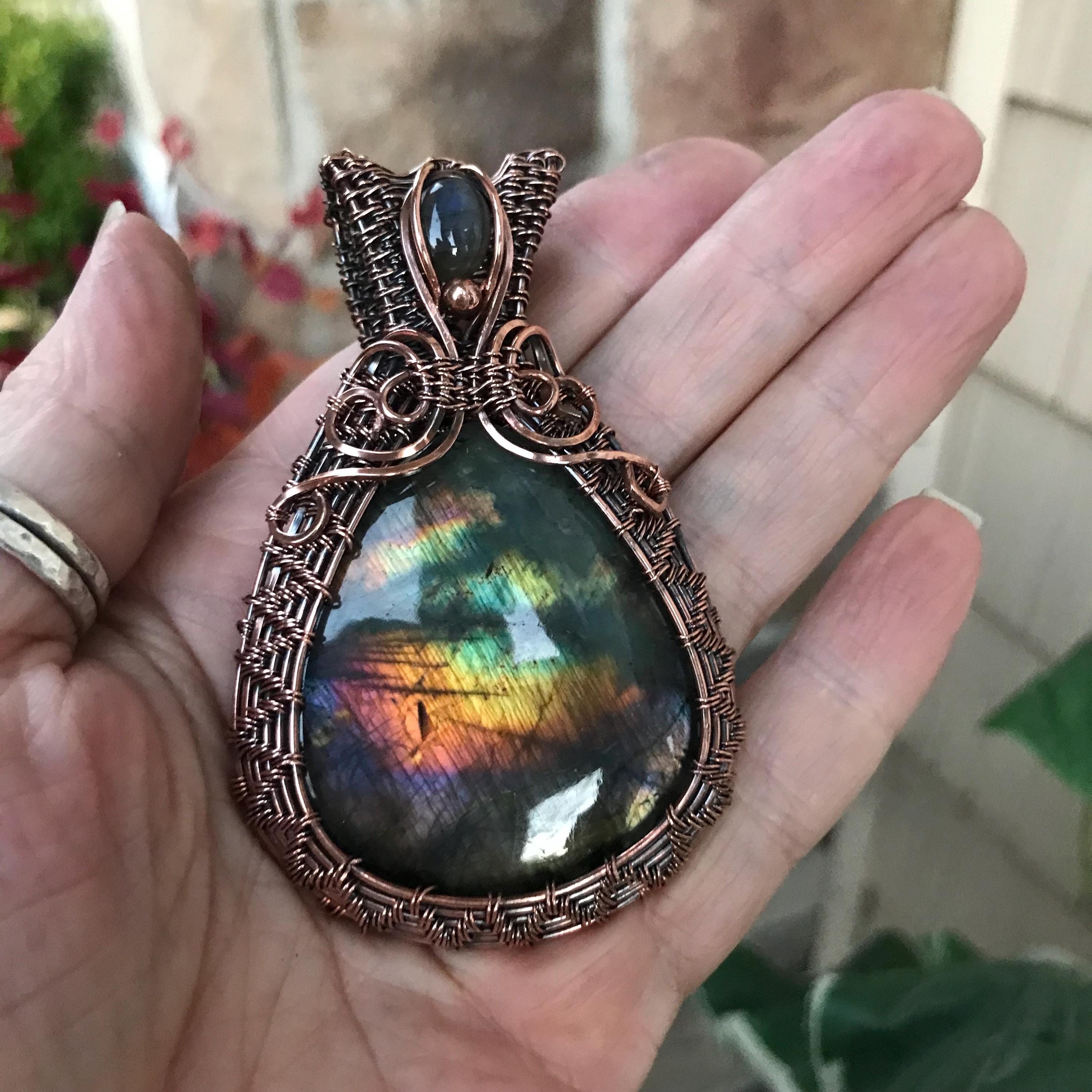 Labradorite Pendant, Wrapped shops in Copper