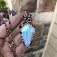 Rainbow Moonstone with Black Tourmaline and Kyanite Copper Necklace