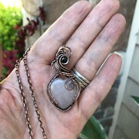 Rose Quartz & Garnet Heart Copper Pendant