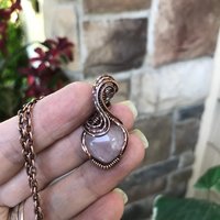 Rose Quartz Small Copper Heart Pendant