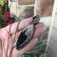Petrified Palm Root & Garnet Copper Pendant