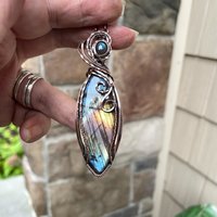 Rainbow Labradorite Marquis Swirly Copper Pendant