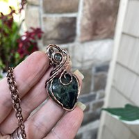 Kambaba Jasper & Prasiolite Copper Heart Pendant