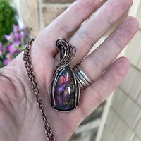 Pink Purple Labradorite Teardrop Copper Pendant