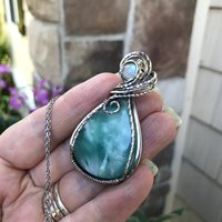 Blue Hemimorphite & Moonstone Silver Pendant