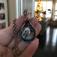 Rainbow Labradorite Round Copper Pendant
