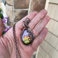 Rainbow Labradorite Oval Swirly Copper Pendant