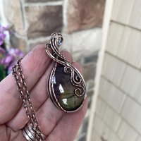 Rainbow Labradorite Oval Swirly Copper Pendant