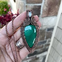 Malachite & Moonstone Copper Woven Pendant