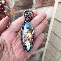 Rainbow Labradorite Marquis Copper Pendant
