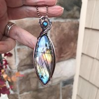 Rainbow Labradorite Marquis Copper Pendant