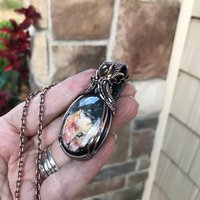 Feather Ridge Plume Agate Doublet & Citrine Copper Pendant with Weaving