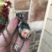 Feather Ridge Plume Agate Doublet & Citrine Copper Pendant with Weaving