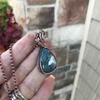 Teal Moss Agate Copper Necklace