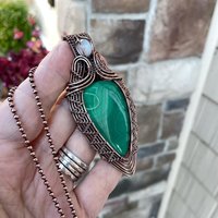 Malachite & Moonstone Copper Woven Pendant