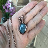 Aquamarine Small Oval Copper Necklace