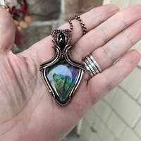 Teal Labradorite & Garnet Copper Necklace