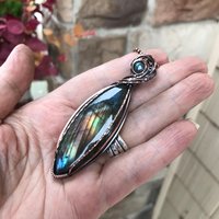 Rainbow Labradorite Marquis Copper Pendant