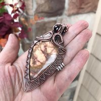 Golden Sunstone & Garnet Woven Pendant