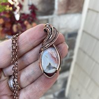 Cotton Candy Agate Druzy Oval Copper Necklace