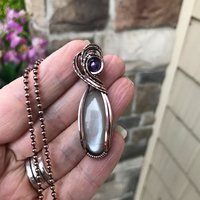 Gray Moonstone & Amethyst Slender Copper Necklace