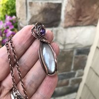 Gray Moonstone & Amethyst Slender Copper Necklace