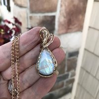 Rainbow Moonstone Brass Pendant