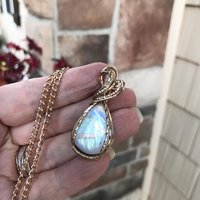 Rainbow Moonstone Brass Pendant