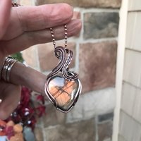 Golden Amber Labradorite Heart Copper Necklace