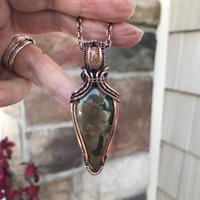 Rainforest Jasper & Sunstone Copper Pendant with Woven Bail