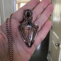 Mauve Pink Labradorite & Garnet Copper Pendant